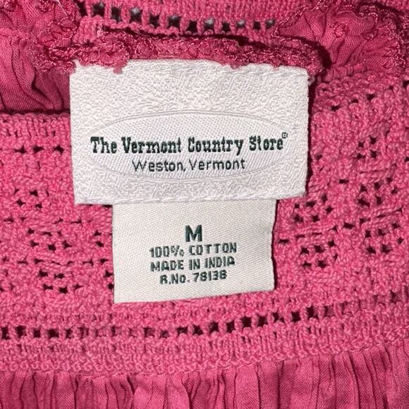 Vermont Country Store Boho Peasant Top Crinkle Cotton Deep Pink Cotton MEDIUM - Picture 6 of 9